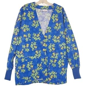 Peaches Uniforms | Women's Frog in Palm Tree Printed Scrubs Jacket (Size Small)